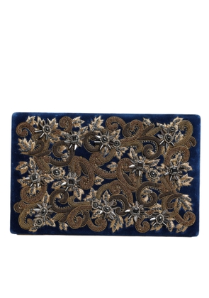 Blue Velvet Gold Frame Clutch Evening Party Purse Bag