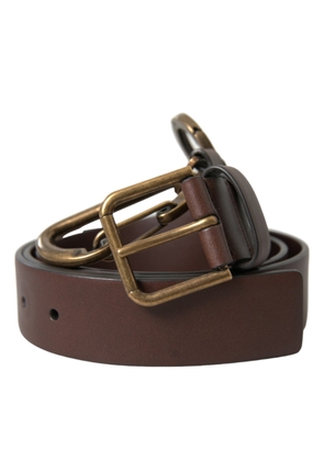 Dolce & Gabbana Brown Calf Leather Gold Metal Buckle Belt - 100 cm / 40 Inches