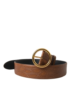 Dolce & Gabbana Brown Exotic Leather Round Buckle Belt - 95 cm / 38 Inches