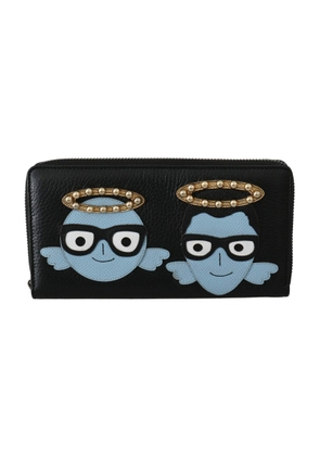 Dolce & Gabbana Black Blue Leather #DGFAMILY Zipper Continental Wallet