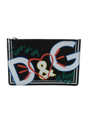 Dolce & Gabbana Black DG Print Mens Zipper Coin Purse Leather Wallet