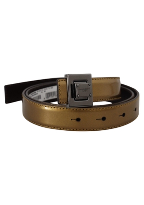 Dolce & Gabbana Gold Leather Silver Square Metal Buckle Belt - 90 cm / 36 Inches