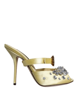 Yellow Mary Janes Satin Crystal Sandals Shoes - EU35/US4.5