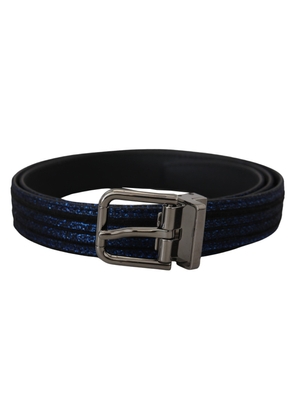 Dolce & Gabbana Blue Jacquard Stripe Silver Buckle Belt - 90 cm / 36 Inches