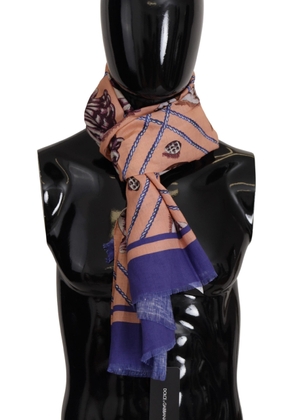 Dolce & Gabbana Blue Linen Seashell Pattern Mens Wrap Shawl Scarf