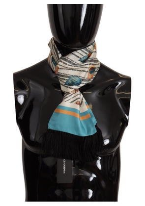 Dolce & Gabbana Multicolor Seashells DG Print Silk Shawl Fringe Scarf