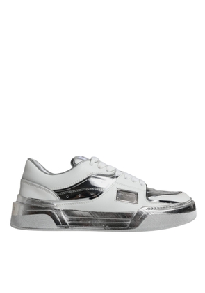White Silver Leather Low Top Sneakers Shoes - EU39/US8.5