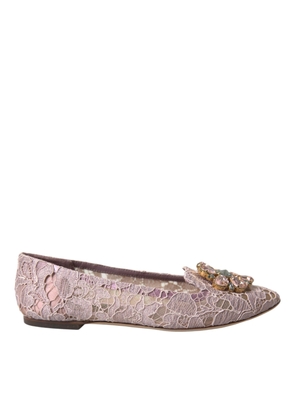 Pink Lace Crystal Ballet Flats Loafers Shoes - EU35.5/US5
