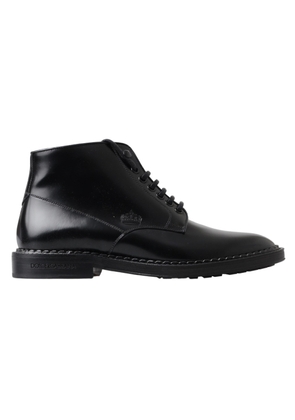 Dolce & Gabbana Black Leather Men Short Boots Lace Up Shoes - EU39/US6