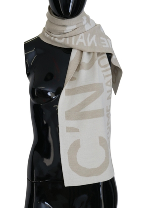 Costume National Beige White Logo Wrap Warmer Shawl Scarf