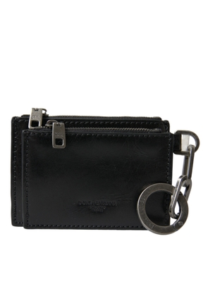 Black Leather Zip Logo Keyring Coin Purse Keyring Wallet