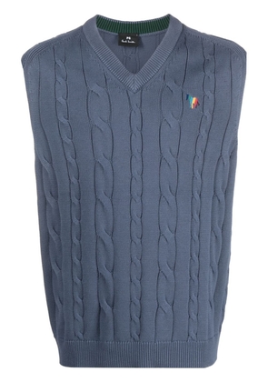 logo-embroidered cable-knit vest - S GREYish blue