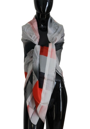 Costume National Gray Red Shawl Foulard Wrap Scarf