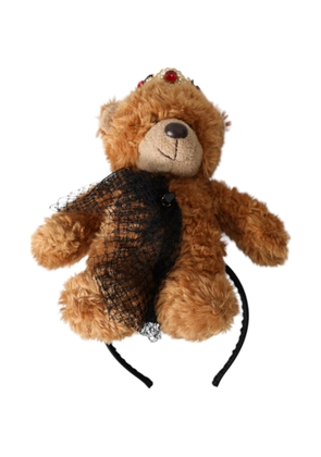 Brown Teddy Bear Gold Crystal Crown Hair Band Diadem