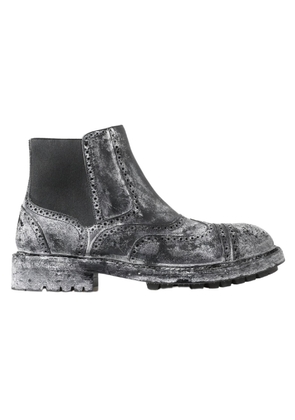 Dolce & Gabbana Black Gray Leather Ankle Boots - EU39/US6