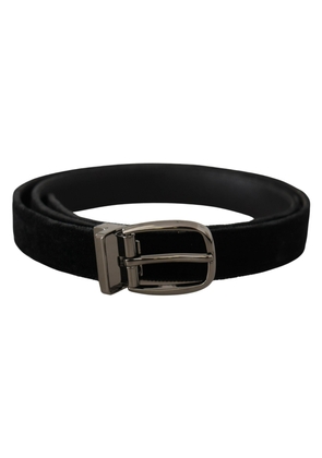 Dolce & Gabbana Black Velvet Classic Logo Engraved Metal Belt - 90 cm / 36 Inches