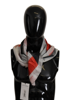 Costume National Gray Red Silk Shawl Foulard Wrap Scarf