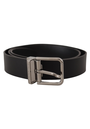 Dolce & gabbana Black Casual Calf Leather Logo Metal Buckle Belt - 85 cm / 34 Inches