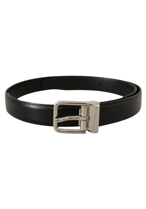 Dolce & gabbana Black Calf Leather Logo Engraved Metal Buckle Belt - 75 cm / 29,5 Inches