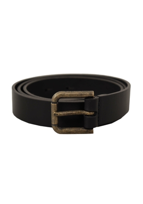 Dolce & Gabbana Black Calf Leather Logo Brass Metal Buckle Belt - 90 cm / 36 Inches