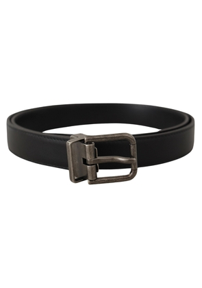 Dolce & Gabbana Black Plain Leather Vintage Logo Metal Buckle Belt - 85 cm / 34 Inches