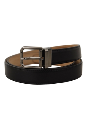 Dolce & gabbana Black Calf Leather Logo Engraved Metal Buckle Belt - 90 cm / 36 Inches