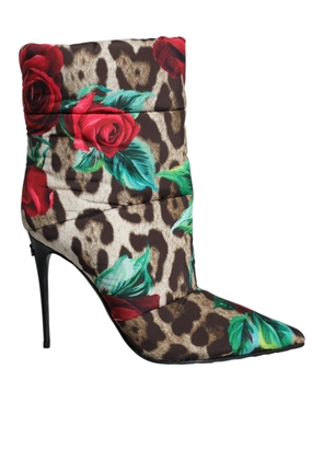 Multicolor Leopard Rose Mid Calf Boots Shoes - EU39/US8.5