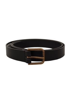 Dolce & gabbana Black Calf Leather Brass Logo Engraved Buckle Belt - 90 cm / 36 Inches