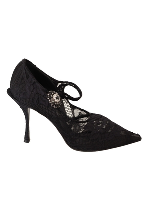 Elegant Black Lace Stiletto Pumps - EU38/US7.5