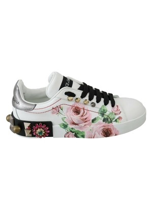Floral Crystal-Embellished Leather Sneakers - EU35/US4.5