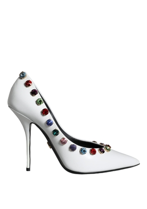 White Crystal Leather High Heels Pumps Shoes - EU39/US8.5