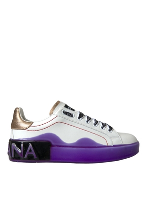 White Leather Portofino Low Top Sneakers Shoes - EU35/US4.5