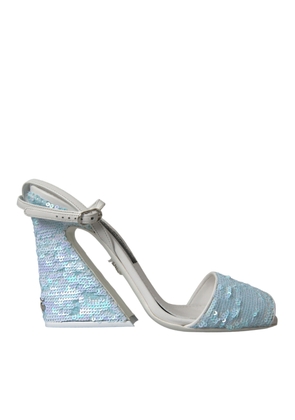 Light Blue Sequin Ankle Strap Sandals Shoes - EU39/US8.5