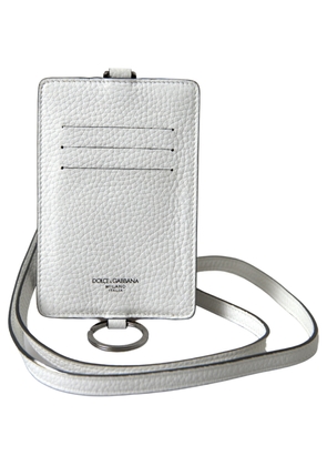 Dolce & Gabbana White Leather Lanyard Logo Card Holder Men Wallet
