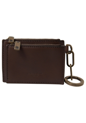 Dolce & Gabbana Brown Leather Zip Logo Keyring Coin Purse Wallet