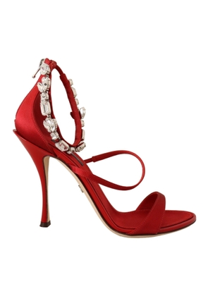 Red Crystal-Embellished Heel Sandals - EU38/US7.5
