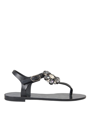 Black Crystal Flats Sandals Flip Flops Shoes - EU35/US4.5