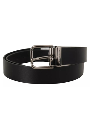 Black Calf Leather Logo Engraved Metal Buckle Belt - 85 cm / 34 Inches