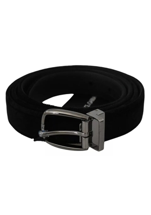 Black Velvet Silver Tone Metal Buckle Men Belt - 115 cm / 46 Inches