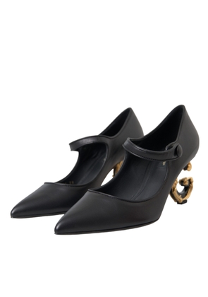 Black Leather Logo Heels Mary Janes Pumps Shoes - EU35.5/US5