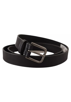 Black Calf Leather Classic Metal Logo Buckle Belt - 90 cm / 36 Inches