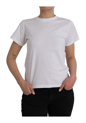 White Cotton Crew Neck Short Sleeves T-shirt - L