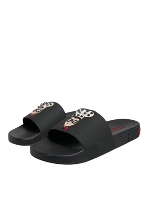 Black Leather Slides Sandals Beachwear Shoes - EU41/US8