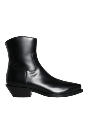 Black Leather Ankle Boots Booties Shoes - EU37/US6.5