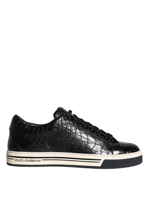 Black Leather Men Low Top Sneakers Shoes - EU39/US6