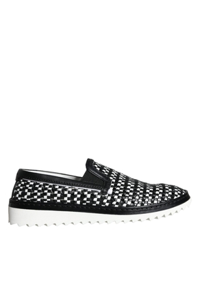 Black White Weaved Slip On Men Loafers Shoes - EU41.5/US8.5