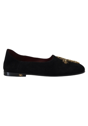 Black Suede Gold Cross Slip On Loafers Shoes - EU39.5/US6.5