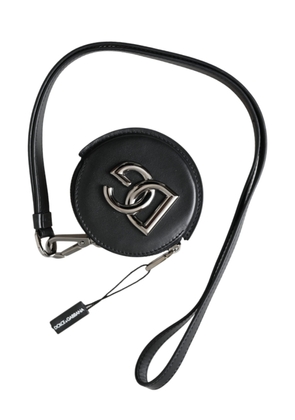 Black Round Leather DG Logo Coin Purse Lanyard Wallet
