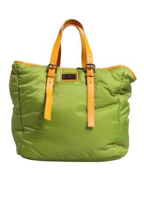 Green Nylon Padded Logo Plaque Tote Crossbody Bag