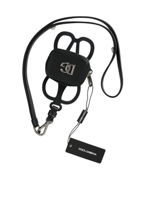 Black Calfskin Leather DG Logo Coin Purse Lanyard Wallet